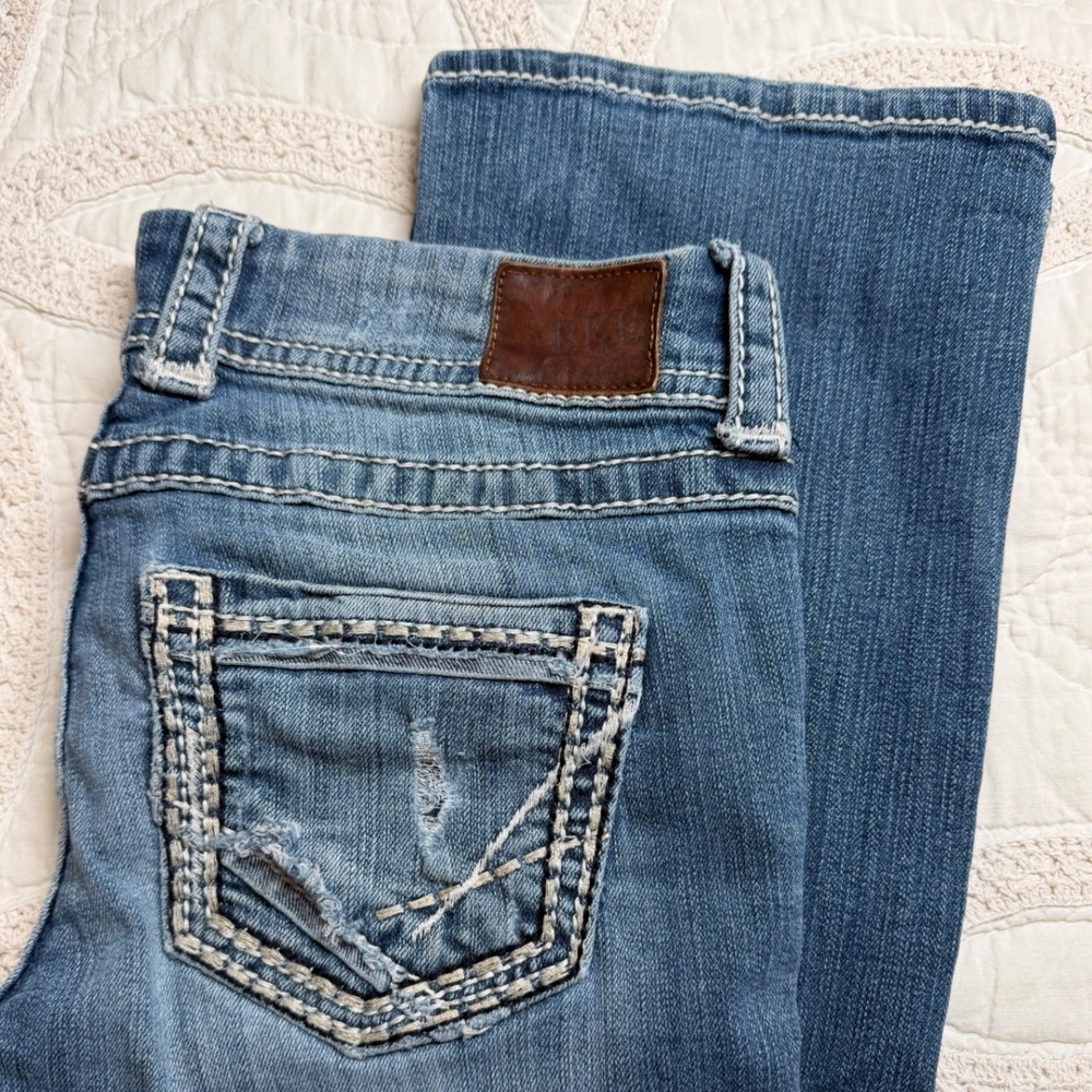 BKE 27x29.5 Stella Bootcut Jeans Blue Distressed Y2K‎ Style Low Rise Western